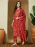 Janasya Women's Rust Cotton Blend Floral Printed Straight Kurta Set